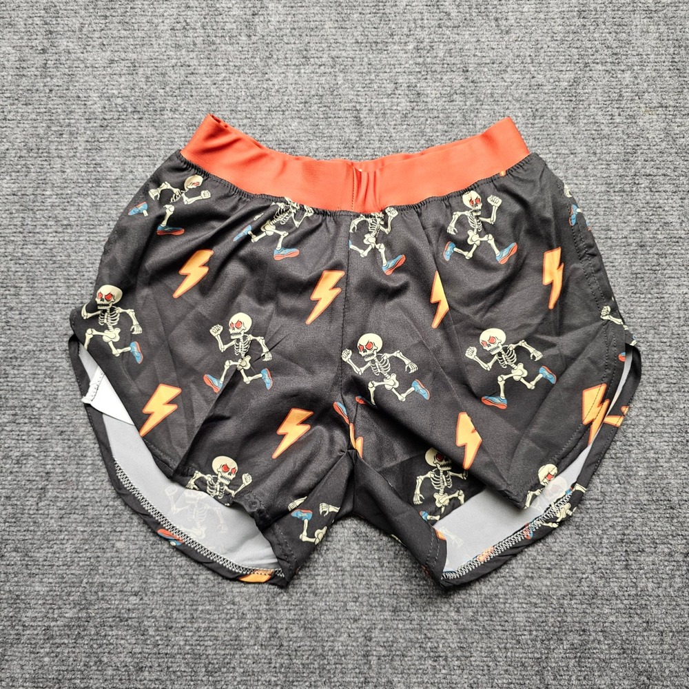 GoneForARun Skeleton Lightning Bolt Running Shorts Black Orange XS Pocket Liner